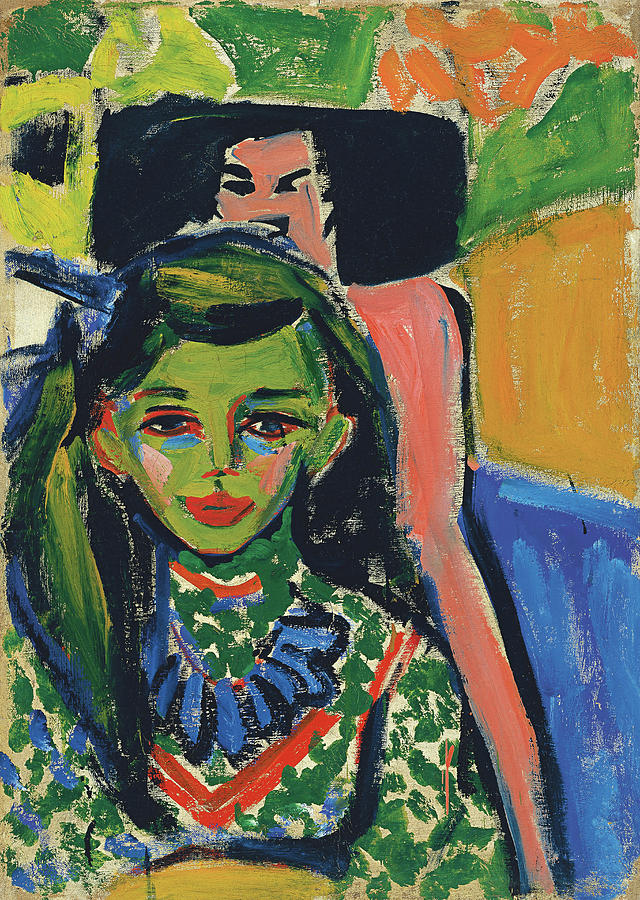 Ernst Ludwig Kirchner -Aschaffenburg, 1880-Frauenkirch, 1938-. Franzi in front of Carved Chair -1... Painting by Ernst Ludwig Kirchner -1880-1938-