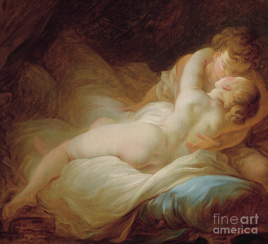 Erotica, The moment desire or Happy lovers Painting by Jean Honore Fragonard