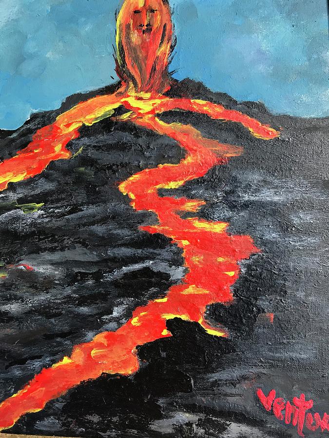 Erupting volcano,Hawaii Painting by Clare Ventura