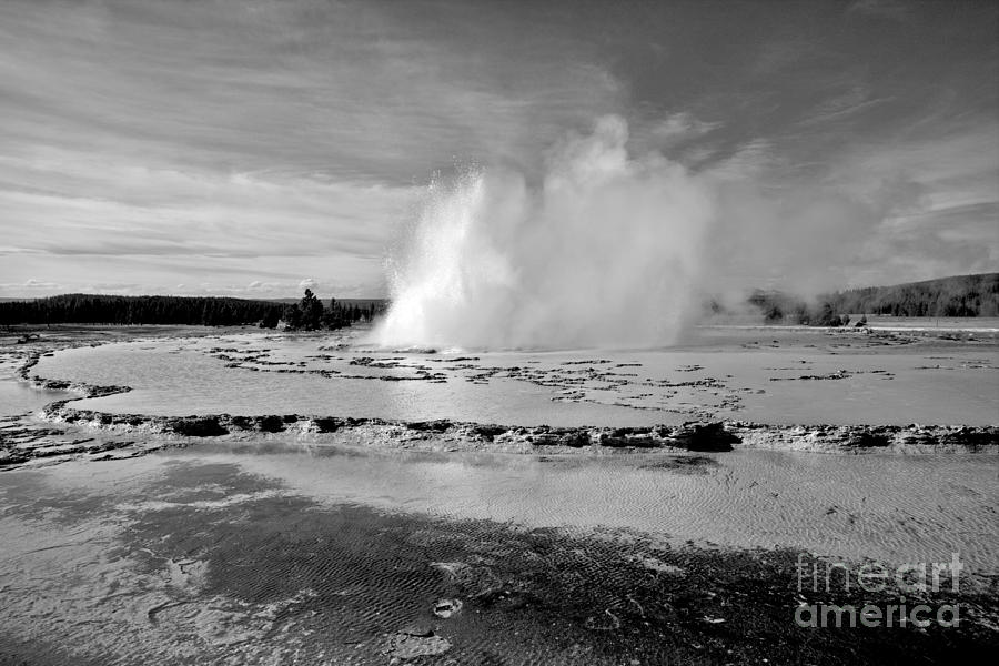 Eruption Of Great Fountain Geyser Black And White Photograph by Adam Jewell