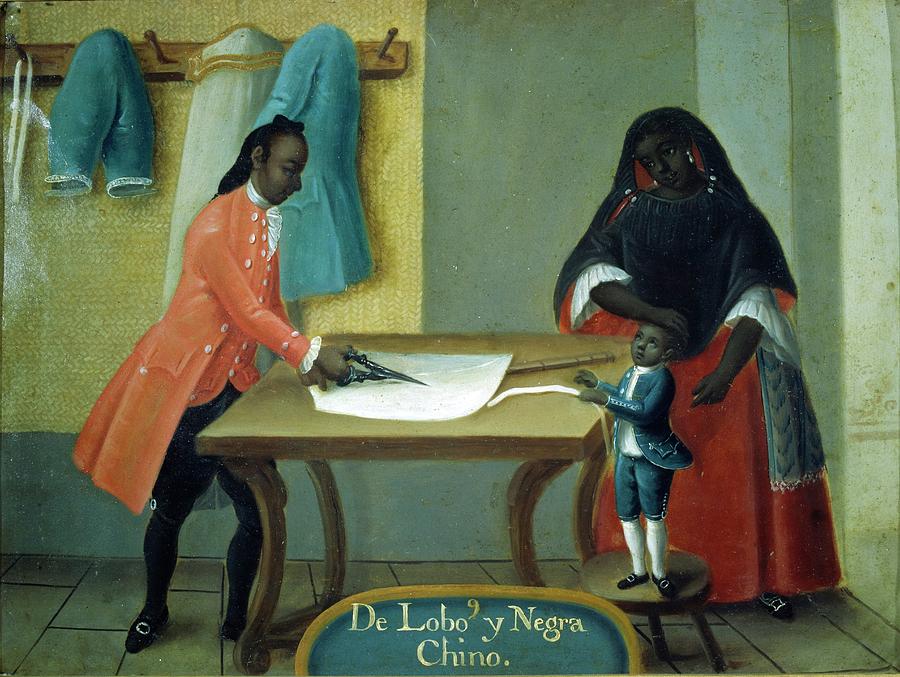 Escena de mestizaje. De Lobo y Negra Chino . Anonimo S. XVIII. by Album