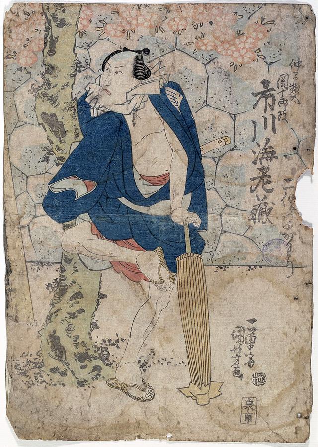 Escena de teatro kabuki, ca. 1840, Japanese School, Paper... Painting by Utagawa Kuniyoshi -1797-1861- Izumiya Ichibei