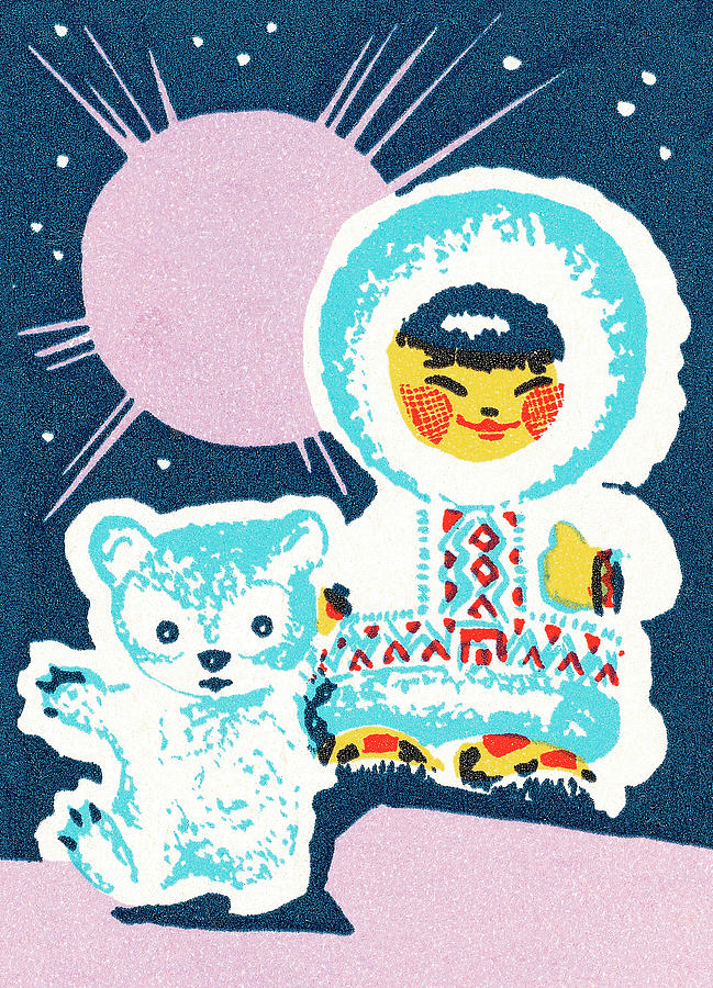 Vintage Drawing - Eskimo and bear by CSA Images