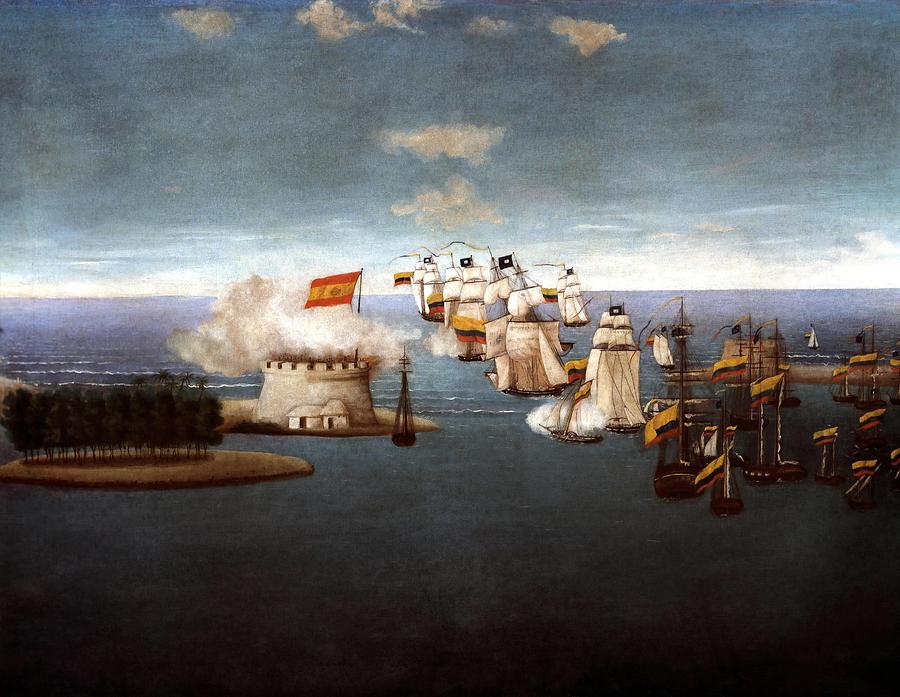 Espinosa, Jose Maria. accion Naval Castillo De Maracaibo, Oil On Canvas. Painting by Jose Maria Espinosa