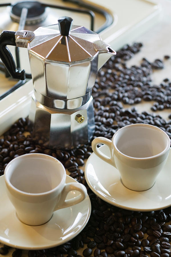Espresso Coffee Maker And Coffee Beans Photograph by Lucidio Studio, Inc.