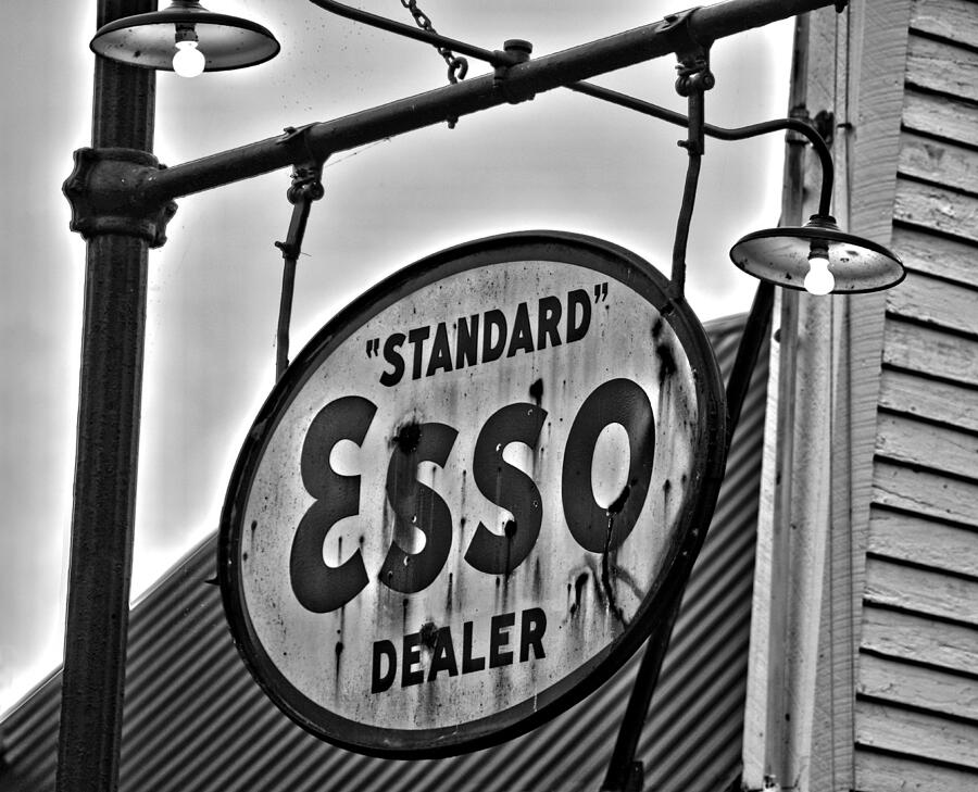 Black And White Photograph - Esso Dealer Sign by Ben Prepelka