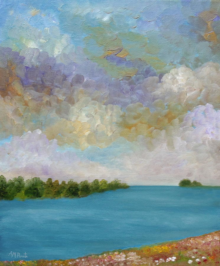 Skyscape Painting - Estuary Cove by Angeles M Pomata