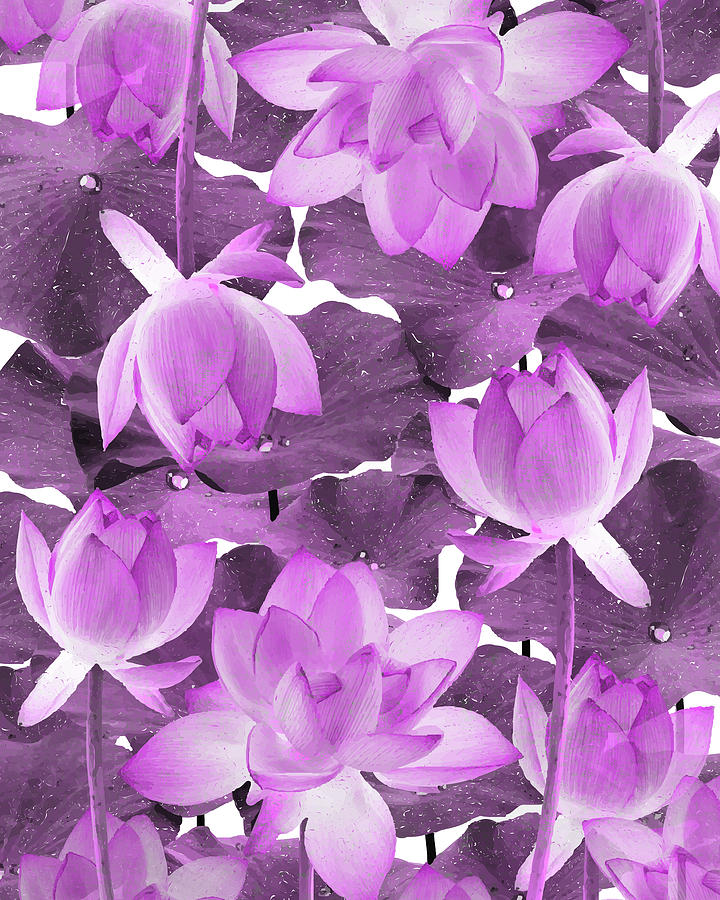 Ethereal Purple Lotus Flower - Tropical, Botanical Art - Purple Water Lily - Lotus Pattern - Violet Mixed Media