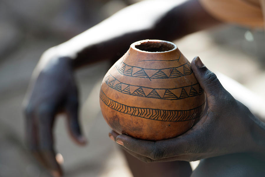 Ethiopia, Man Drinking From A Gourd Digital Art by Sean Caffrey