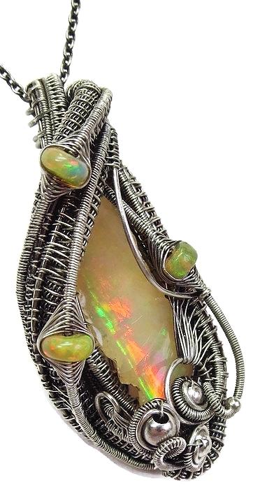 Ethiopian Desert Opal Pendant Wire Wrapped In Sterling Silver With Ethiopian Welo Opals Jewelry 1185