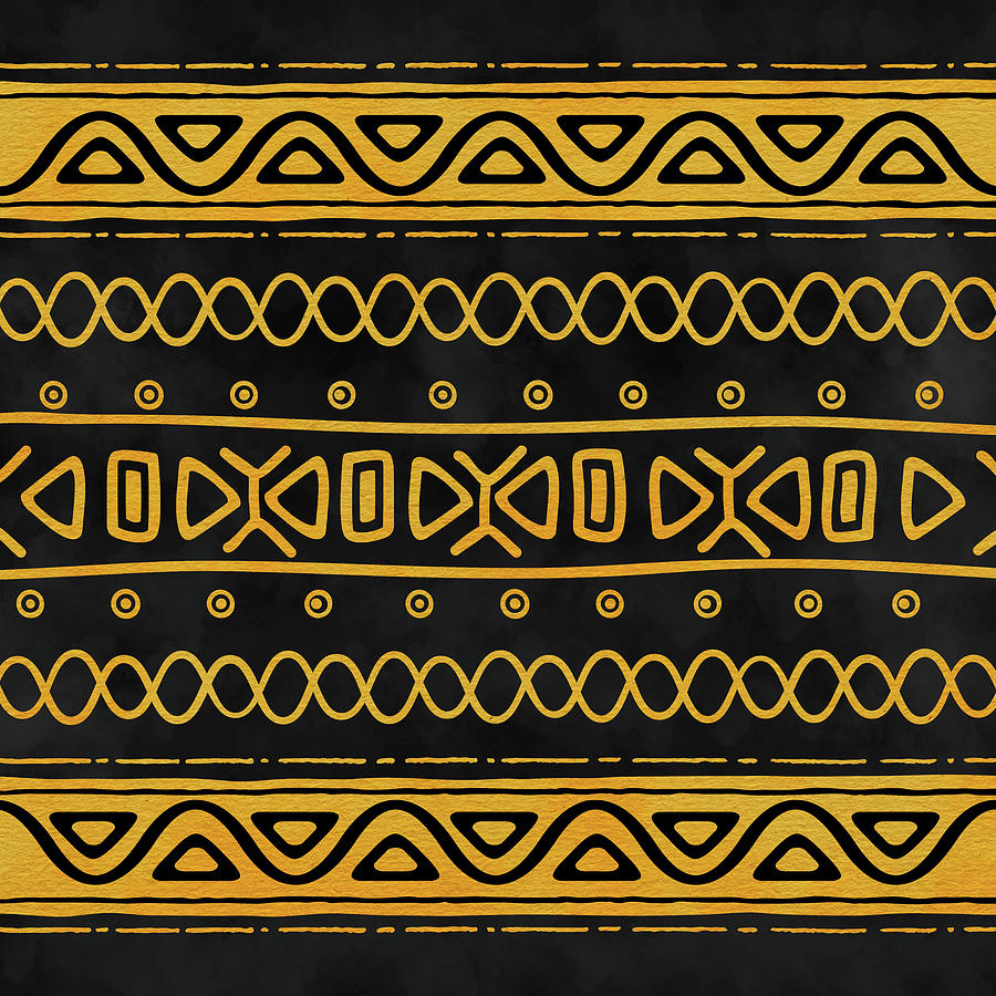 Ethnic African Pattern Yellow and Black N1 Digital Art by Lioudmila Perry