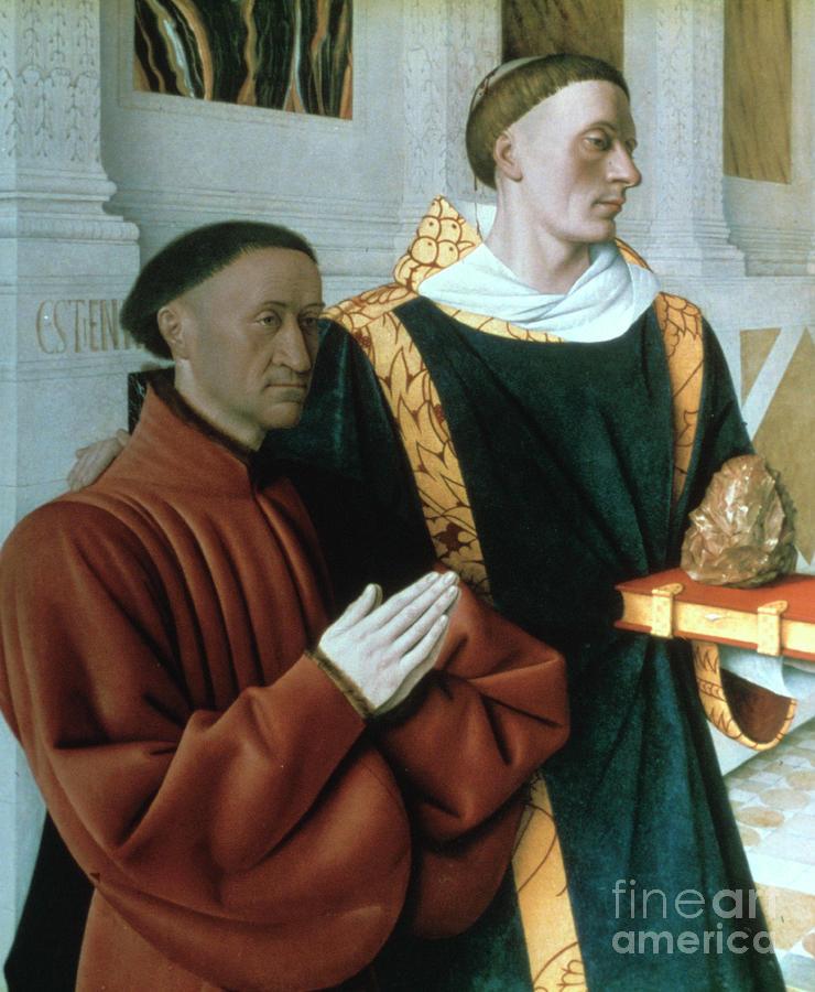 Etienne Chevalier And St Stephen Drawing by Print Collector Etienne Chevalier And St Stephen Drawing by Print Collector