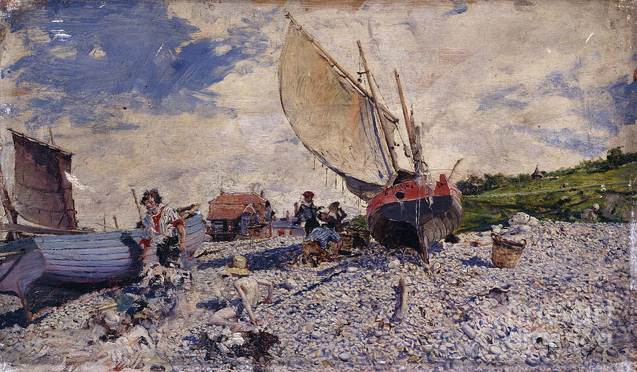 Giovanni Boldini Painting - Etretat Beach North Of Le Havre; Spiagia Di Etretat A Nordi Di Le Havre, C.1870-72 by Giovanni Boldini
