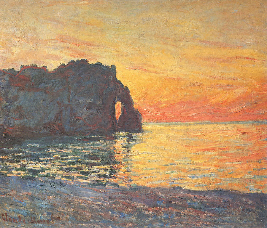 Etretat, Cliff Of D Aval, Sunset, 1885 Painting