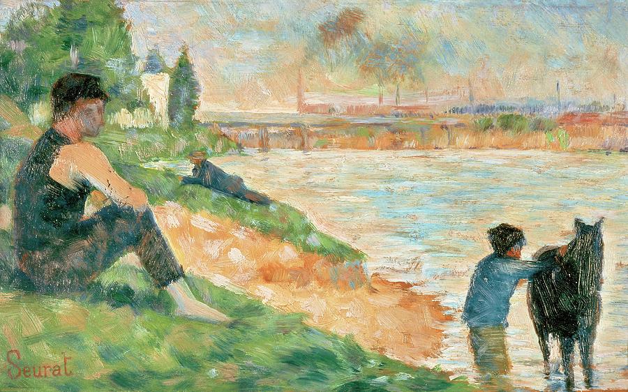 Etude pour une baignade Canvas. Painting by Georges Seurat -1859-1891-