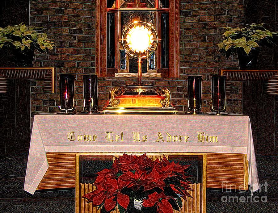 Eucharistic Adoration Chapel And Poinsettias At Christmas Abstract Melting Effect Photograph