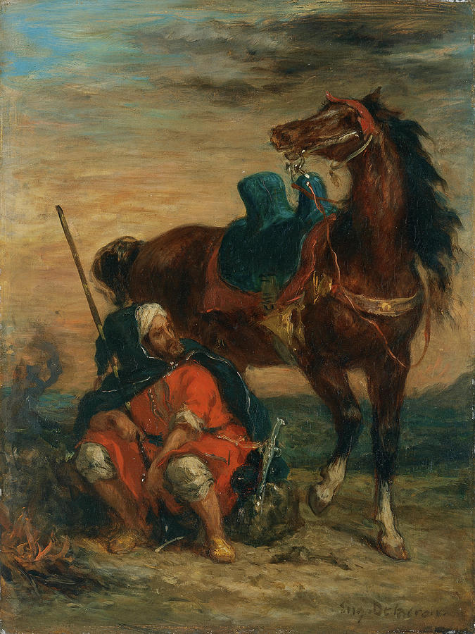 Eugene Delacroix -Charenton-Saint-Maurice, 1798-Paris, 1863-. Arab Rider -ca. 1854-. Oil on panel... Painting by Eugene Delacroix -1798-1863- Eugene Delacroix -Charenton-Saint-Maurice, 1798-Paris, 1863-. Arab Rider -ca. 1854-. Oil on panel... Painting by Eugene Delacroix -1798-1863-