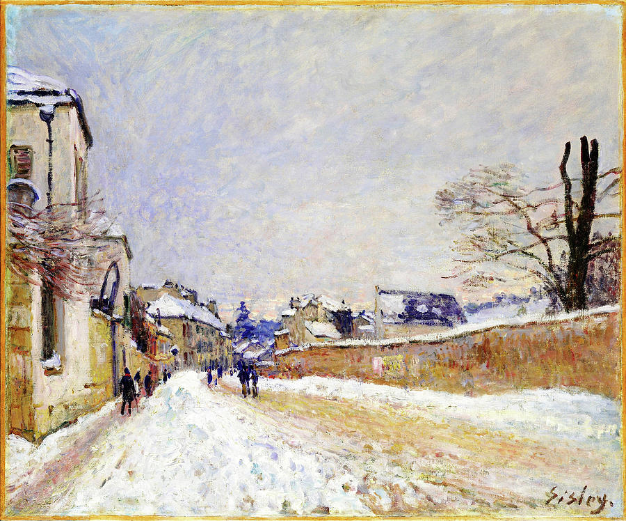 Eugene Moussoir Street at Moret, Winter - Digital Remastered Edition Painting by Alfred Sisley