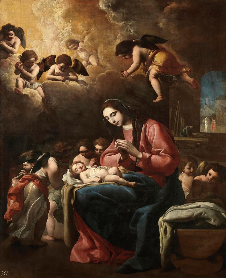 Eugenio Cajes / The Virgin and Child with Angels, 1618, Spanish School. CHILD JESUS. VIRGIN MARY. Painting by Eugenio Caxes -1574-1634-