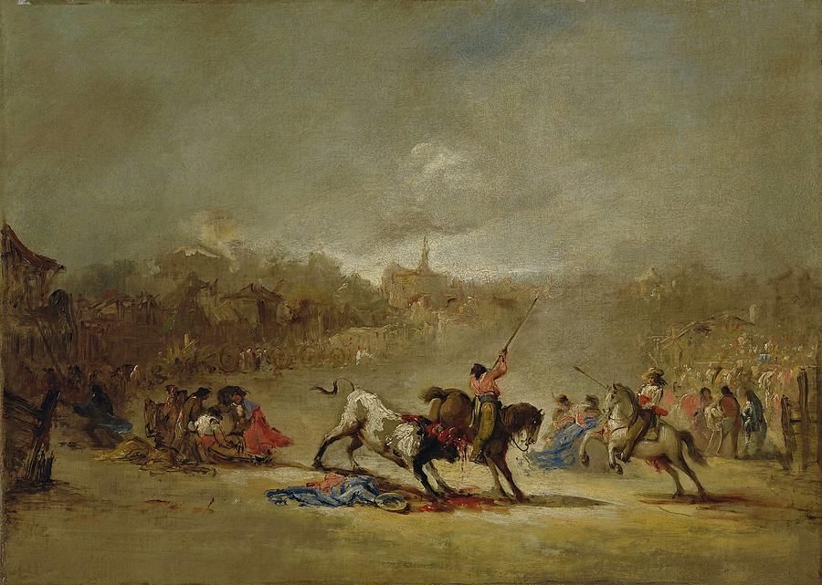 Eugenio Lucas Velazquez / The Picadors Moment, ca. 1855, Spanish School. Painting by Eugenio Lucas Velazquez -1817-1870-