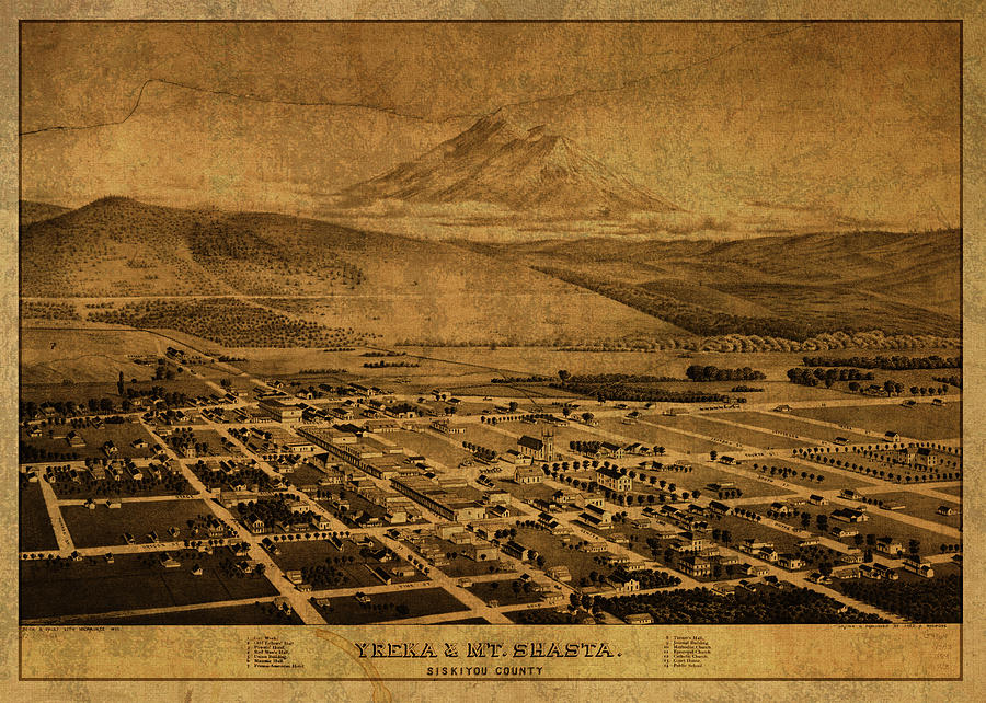 Vintage Mixed Media - Eureka Mount Shasta California Vintage City Street Map 1884 by Design Turnpike