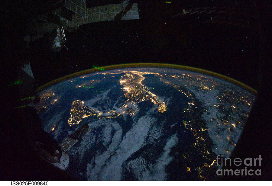 Italy from Space at Night Photograph by NASA Johnson Space Center