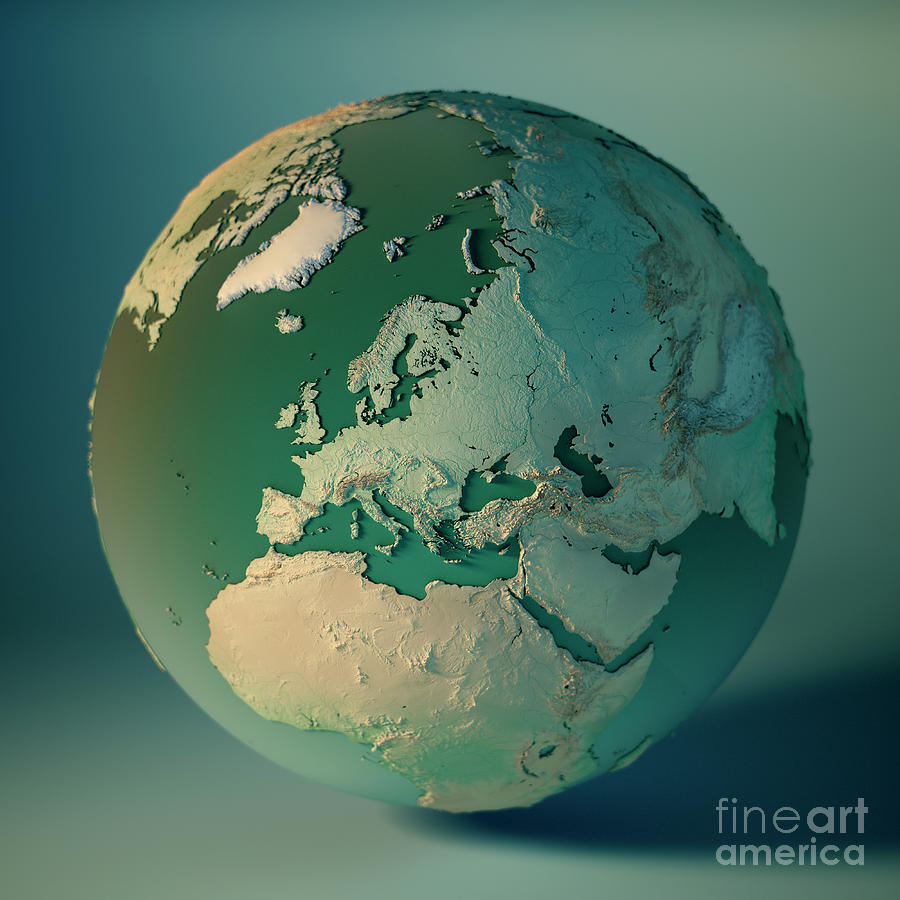 Map Digital Art - Europe Globe 3D Render Planet Earth DOF by Frank Ramspott