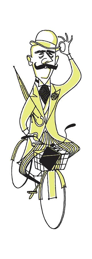 Sports Drawing - European Man on Bicycle by CSA Images