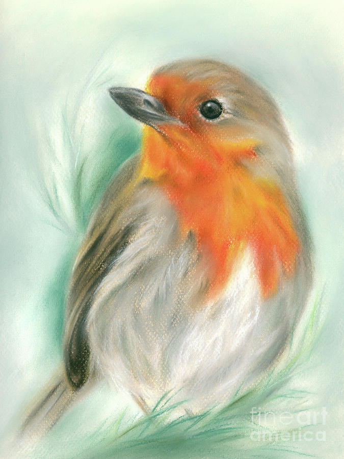 European Robin with Pine Painting by MM Anderson
