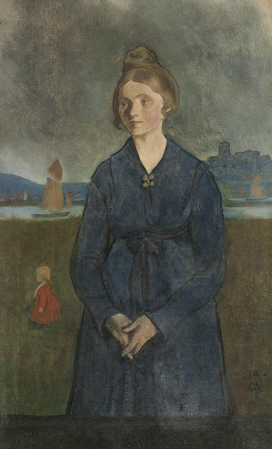 Eva with Bohus fortress in the background Painting by Ivar Arosenius