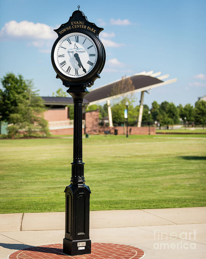Evans Towne Center Park Clock - Columbia County GA Photograph by Sanjeev Singhal