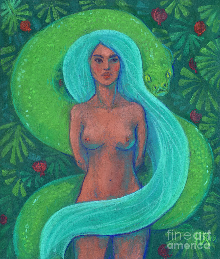 Eve and Serpent Painting by Julia Khoroshikh