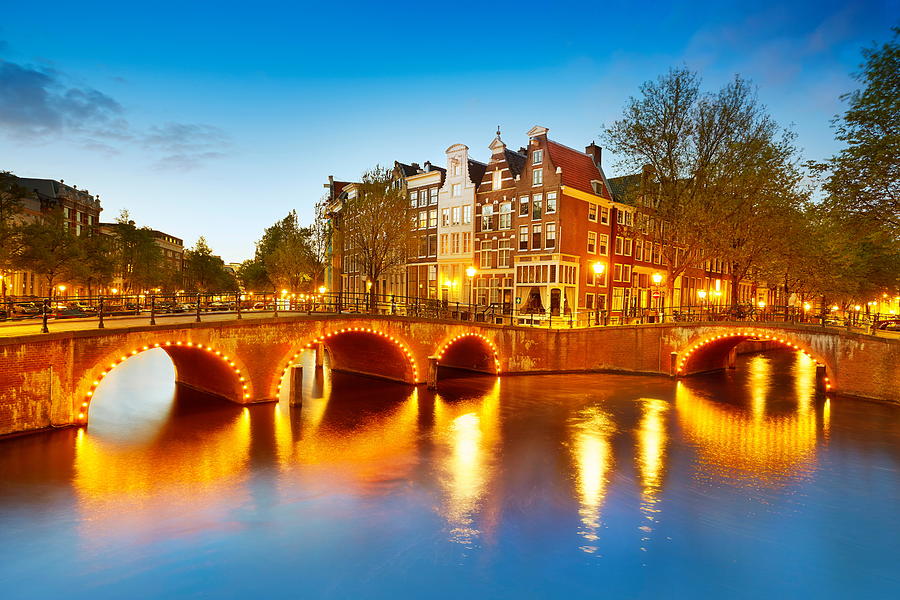Architecture Photograph - Evening At Amsterdam Canals - Holland by Jan Wlodarczyk