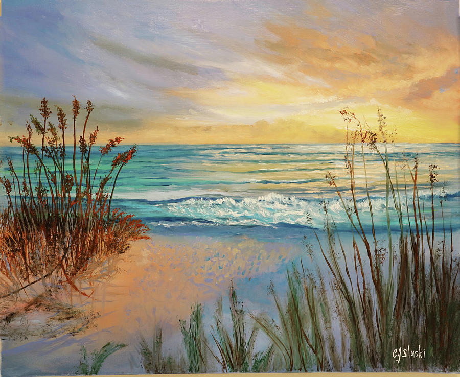 Evening at the Beach Painting by Carole Sluski