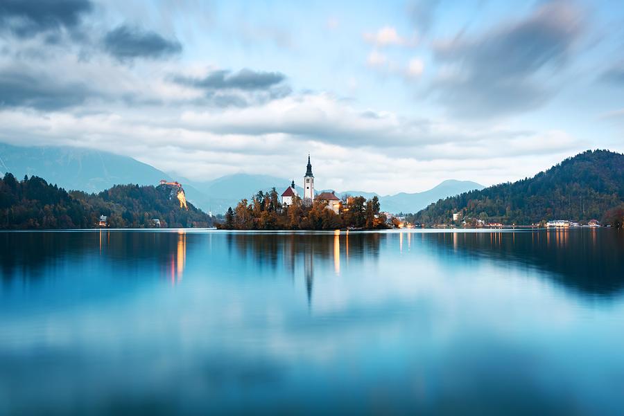 Castle Photograph - Evening Autumn View Of Bled Lake by Ivan Kmit