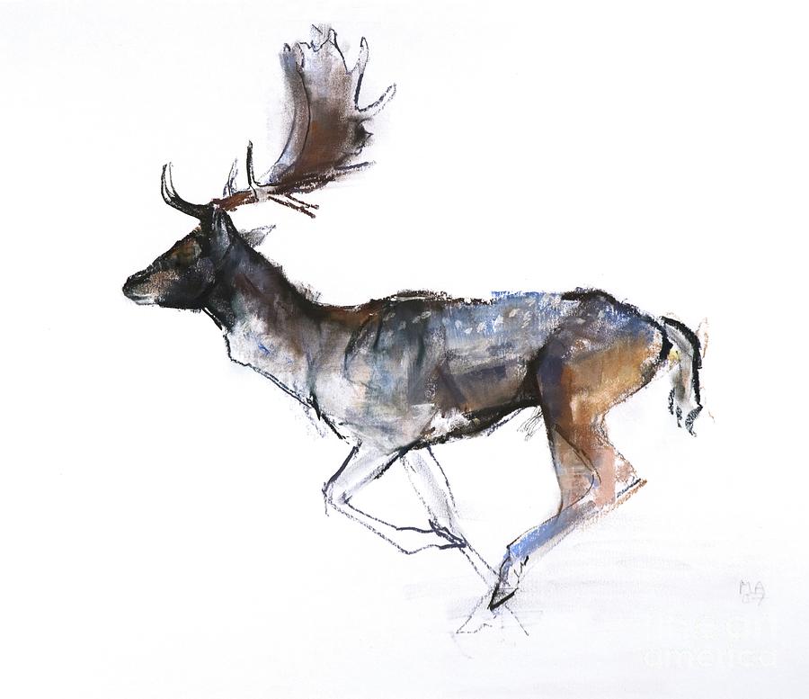 Evening Buck, Fallow Deer, Pastel Painting by Mark Adlington