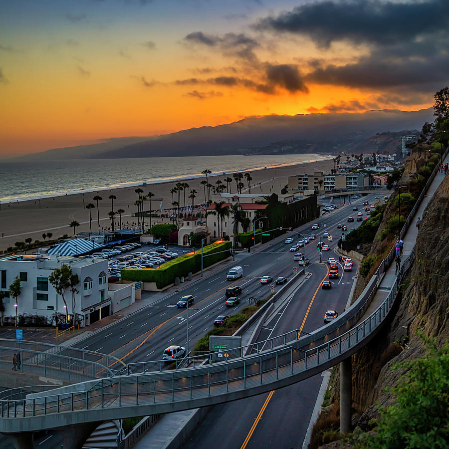 Evening Commuters Crossing Over Pacific Coast Highway - Square Photograph by Gene Parks