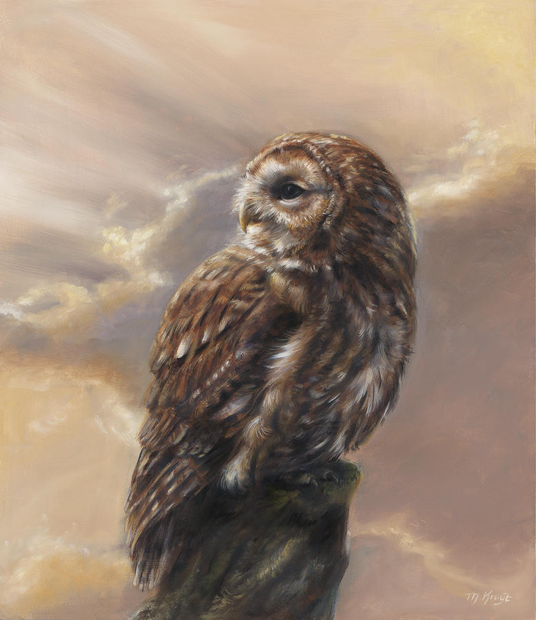 Evening Glory - tawny owl Painting by Marjolein Kruijt