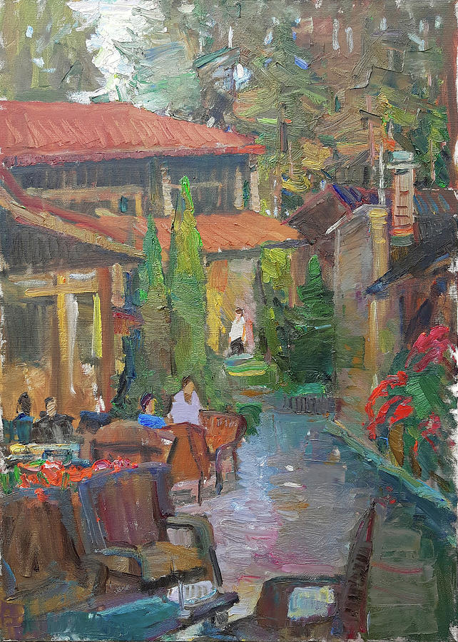 Evening in a cafe Painting by Juliya Zhukova