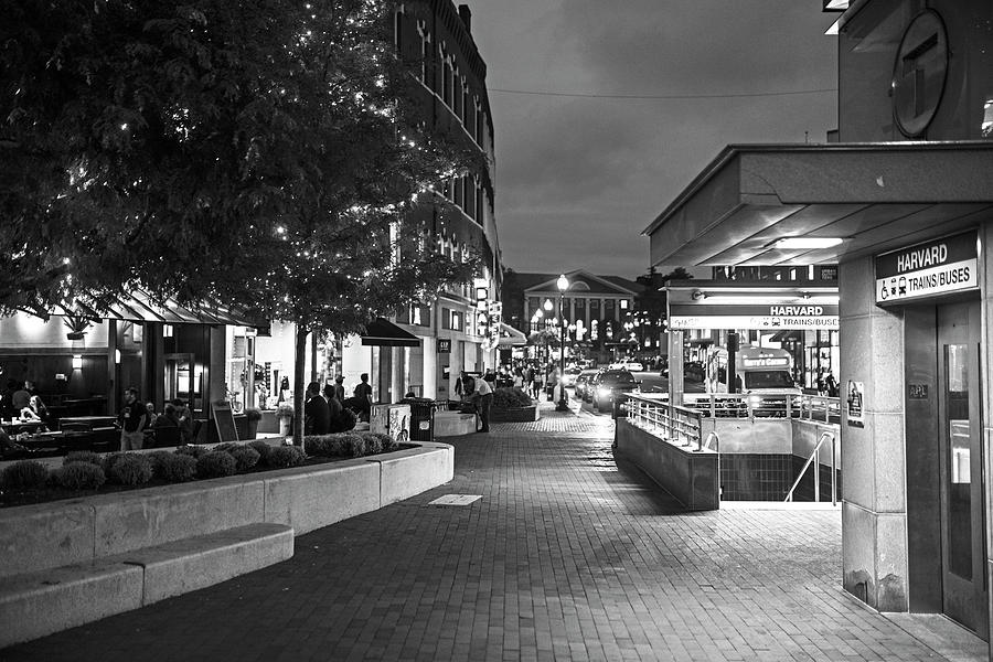 Evening in Harvard Square Cambridge MA Black and White Photograph by Toby McGuire