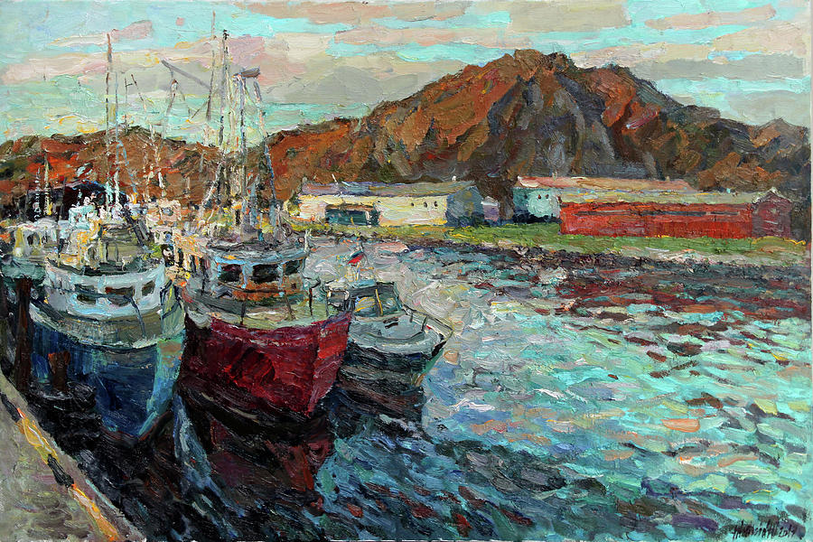 Evening in the port Painting by Juliya Zhukova