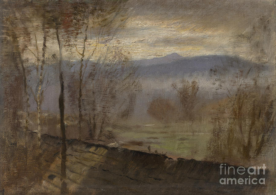 Color Image Drawing - Evening Landscape With River by Heritage Images