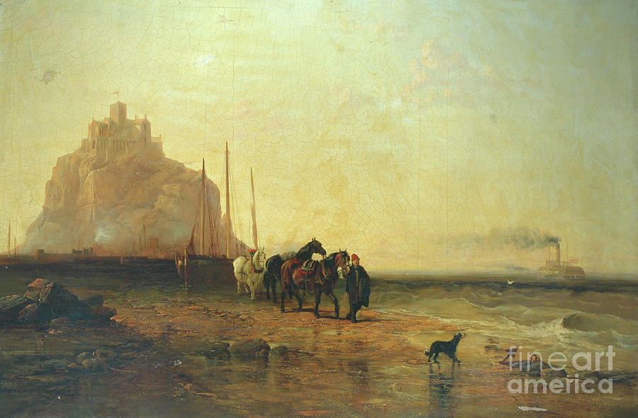 Castle Painting - Evening Off St Michaels Mount, 1855 by James Webb