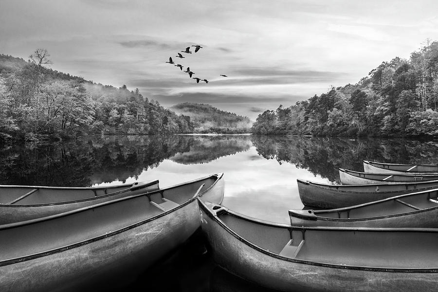 Evening on the Lake in Black and White Photograph by Debra and Dave Vanderlaan