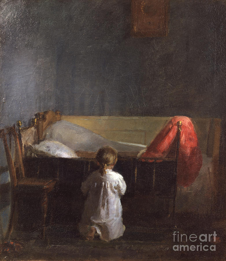 Evening prayer, 1888 Painting by O Vaering by Anna Ancher