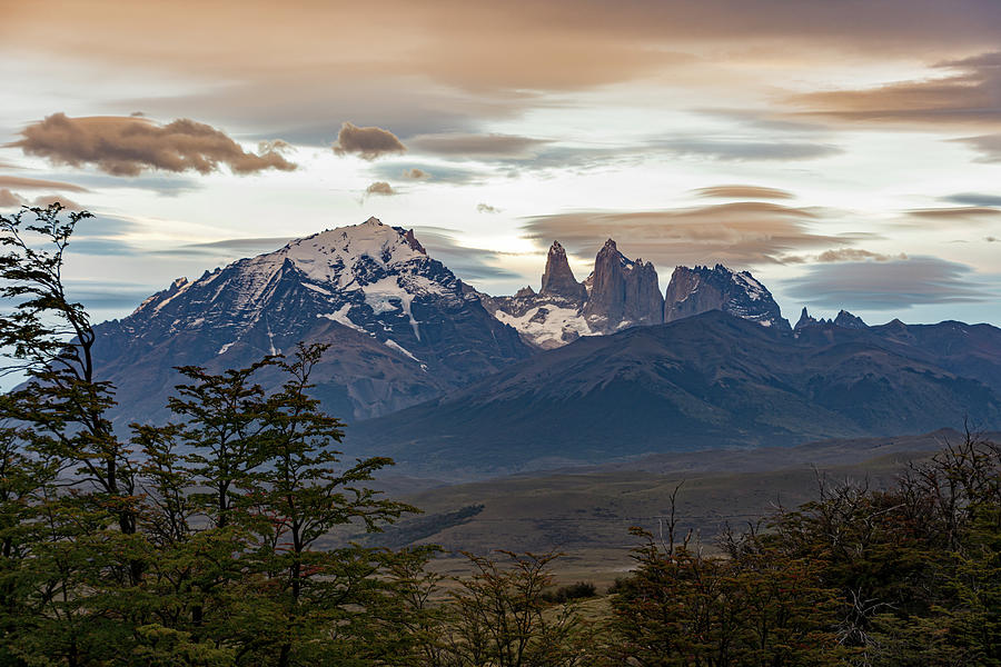 Evening sky over the Torres del Paine Photograph by Mark Hunter