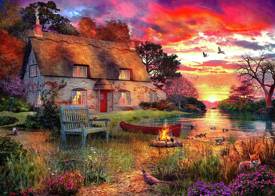 Evening Summer Cottage Painting by MGL Meiklejohn Graphics Licensing