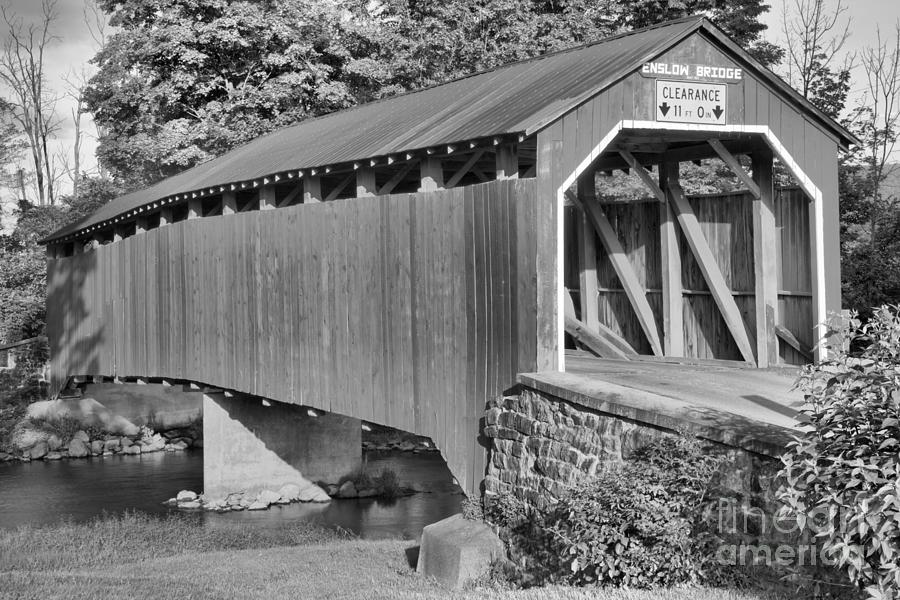 Evening Sun On The Turkey Trail Covered Bridge Black And White Photograph by Adam Jewell