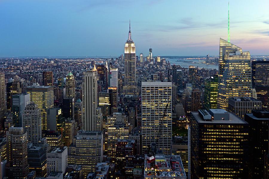 Evening View Of Downtown Manhattan, New by Gerald Grote