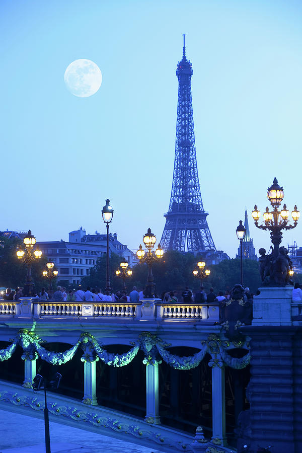 Evening View Of Eiffel Tower At Moonrise Photograph by Grant Faint